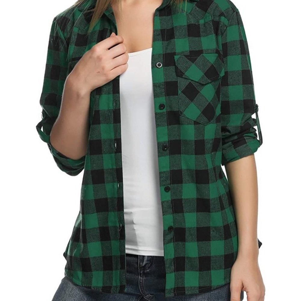 Zeagoo Dark Green Long Sleeve Flannel